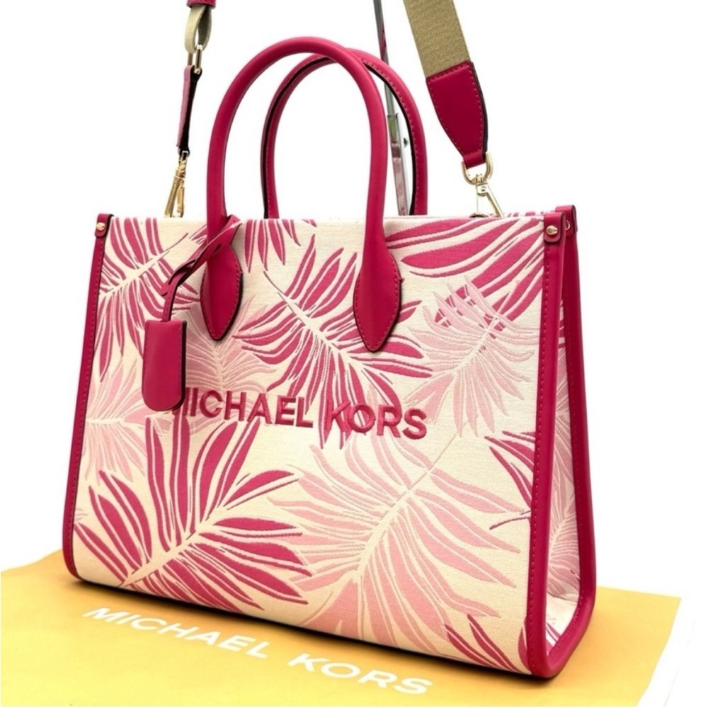 Michael Kors Medium Mirella Tote Bag Electric Pink Multi Leather